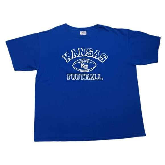 Adidas KU Athletics Kansas Football Mens XL Short Sleeve T Shirt Blue NCAA - Picture 3 of 6